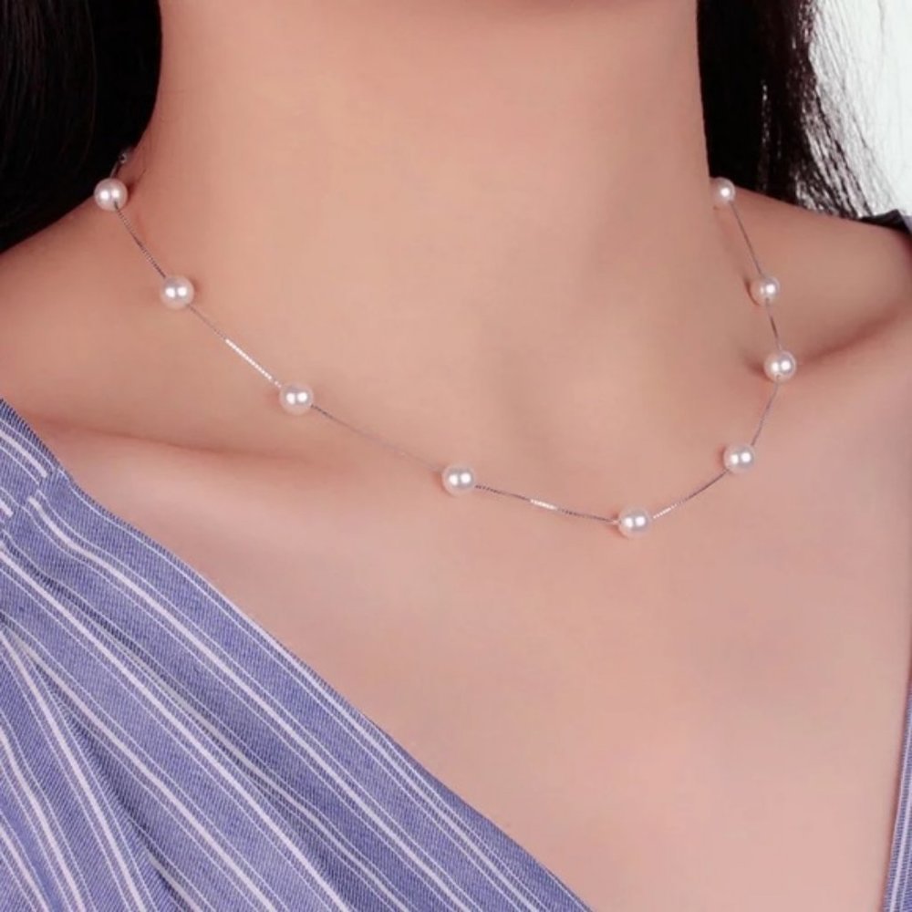 NEW 925 Sterling Silver Pearl Necklace - Picture 4 of 8